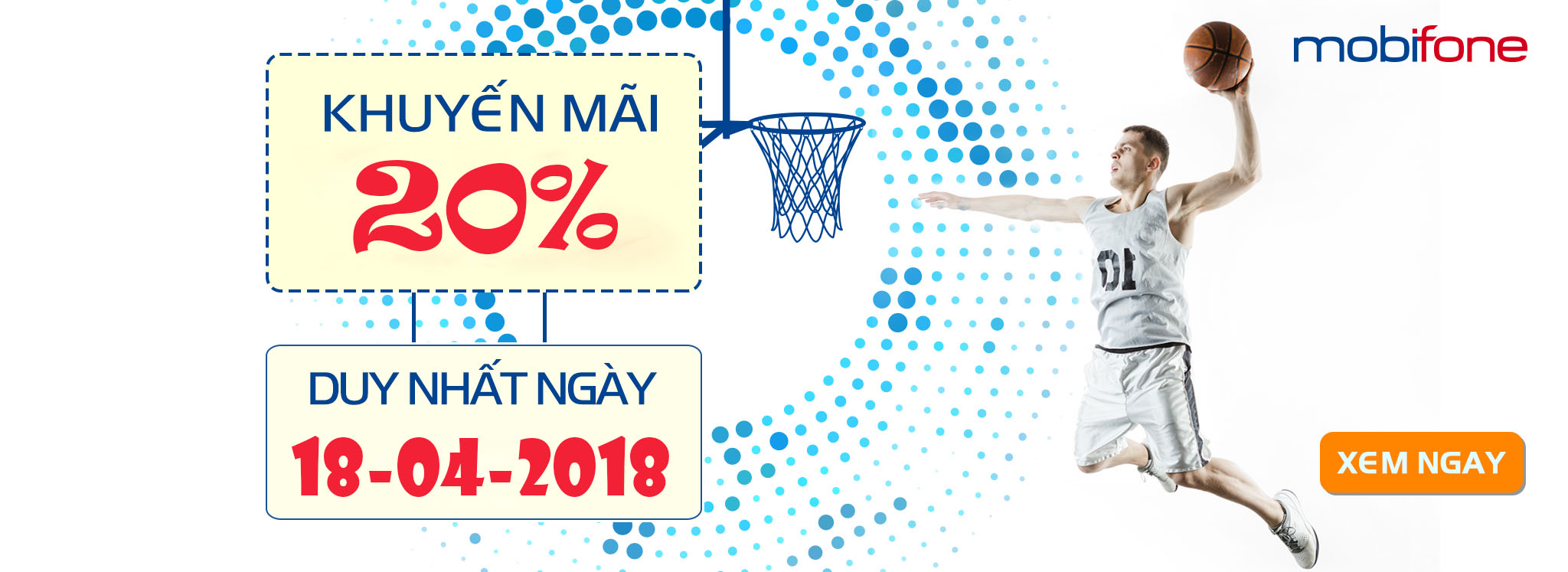 Mobifone khuyến mãi ngày 18/4/2018 ưu đãi 20% giá trị thẻ nạp